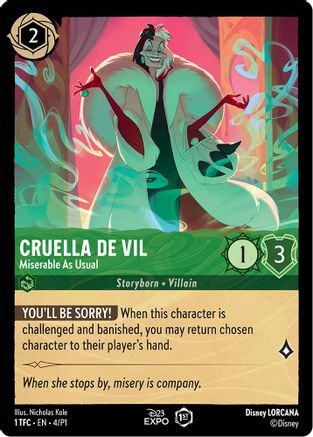 Cruella de Vil - Miserable As Usual (4) - D23 Promos Holofoil - Premium Lorcana Single from Disney - Just $1.02! Shop now at Game Crave Tournament Store