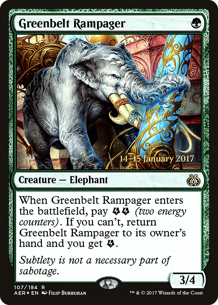 Greenbelt Rampager (PAER-107S) - Aether Revolt Promos Foil - Premium MTG Single from Wizards of the Coast - Just $2.32! Shop now at Game Crave Tournament Store