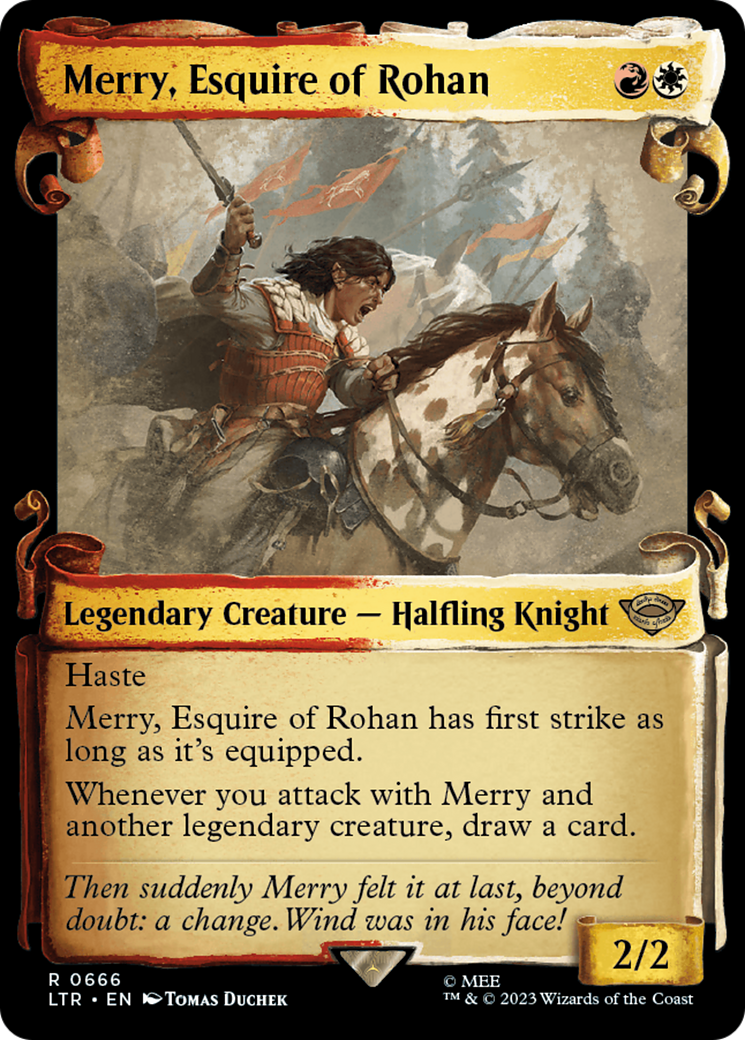 Merry, Esquire of Rohan (LTR-666) - The Lord of the Rings: Tales of Middle-earth: (Showcase) Foil - Premium MTG Single from Wizards of the Coast - Just $0.26! Shop now at Game Crave Tournament Store