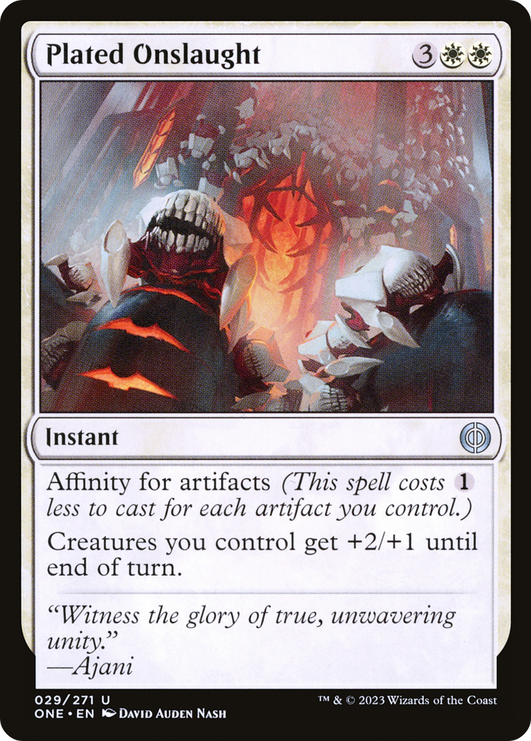 Plated Onslaught (ONE-029) - Phyrexia: All Will Be One - Premium MTG Single from Wizards of the Coast - Just $0.25! Shop now at Game Crave Tournament Store