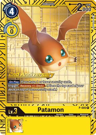 Patamon - P-005 (2nd Anniversary Card Set) (P-005) - Digimon Promotion Cards Foil - Premium Digimon Single from Bandai - Just $0.13! Shop now at Game Crave Tournament Store
