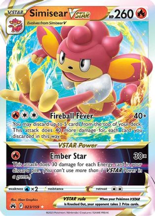 Simisear VSTAR 23/159 - Crown Zenith Holofoil - Premium Pokemon Single from Nintendo - Just $0.50! Shop now at Game Crave Tournament Store