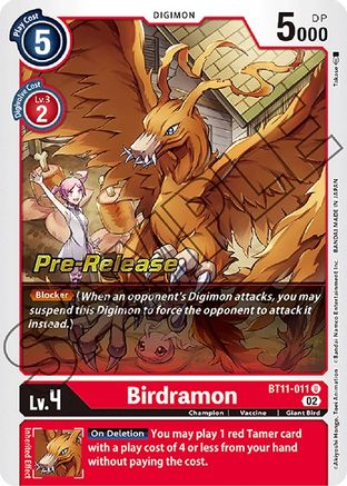 Birdramon (BT11-011) - Dimensional Phase Pre-Release Cards Foil - Premium Digimon Single from Bandai - Just $1.34! Shop now at Game Crave Tournament Store