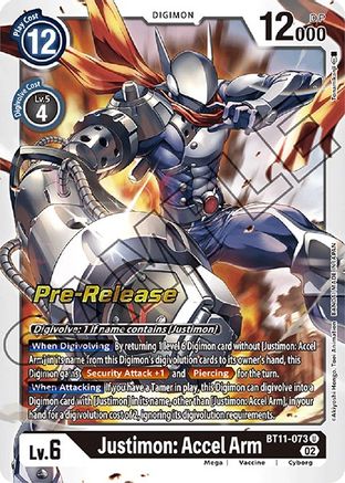 Justimon: Accel Arm (BT11-073) - Dimensional Phase Pre-Release Cards Foil - Premium Digimon Single from Bandai - Just $9.91! Shop now at Game Crave Tournament Store