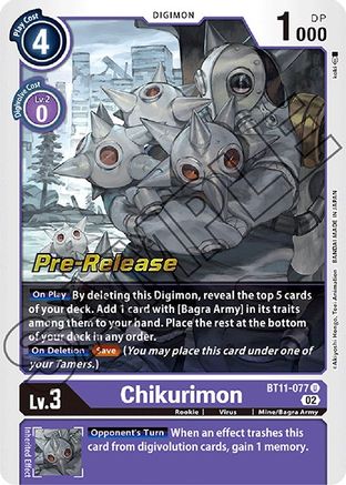 Chikurimon (BT11-077) - Dimensional Phase Pre-Release Cards Foil - Premium Digimon Single from Bandai - Just $0.65! Shop now at Game Crave Tournament Store