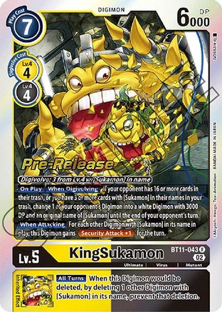 KingSukamon (BT11-043) - Dimensional Phase Pre-Release Cards Foil - Premium Digimon Single from Bandai - Just $1.58! Shop now at Game Crave Tournament Store