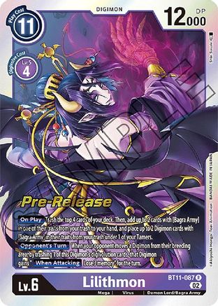 Lilithmon (BT11-087) - Dimensional Phase Pre-Release Cards - Premium Digimon Single from Bandai - Just $3.36! Shop now at Game Crave Tournament Store