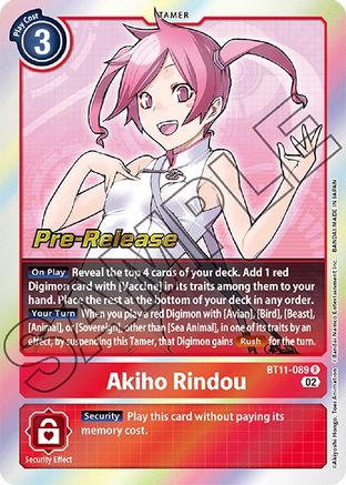 Akiho Rindou (BT11-089) - Dimensional Phase Pre-Release Cards Foil - Premium Digimon Single from Bandai - Just $1.01! Shop now at Game Crave Tournament Store