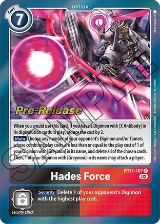 Hades Force (BT11-107) - Dimensional Phase Pre-Release Cards Foil - Premium Digimon Single from Bandai - Just $1.03! Shop now at Game Crave Tournament Store