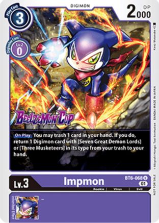 Impmon (Beelzemon Cup Participation) (BT6-068) - Starter Deck 14: Beelzemon Advanced Deck Set Pre-Release Cards Foil - Premium Digimon Single from Bandai - Just $0.40! Shop now at Game Crave Tournament Store