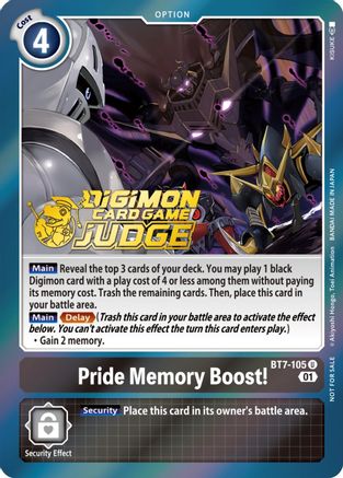 Pride Memory Boost! (Judge Pack 3) (BT7-105) - Next Adventure Foil - Premium Digimon Single from Bandai - Just $0.14! Shop now at Game Crave Tournament Store