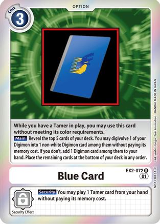 Blue Card (Event Pack 4) (EX2-072) - Digital Hazard Foil - Premium Digimon Single from Bandai - Just $2.19! Shop now at Game Crave Tournament Store