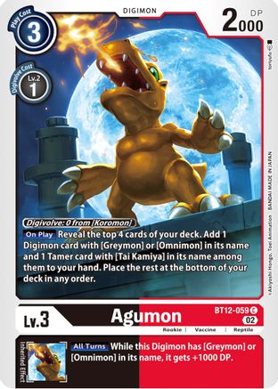 Agumon - BT12-059 (BT12-059) - Across Time - Premium Digimon Single from Bandai - Just $0.25! Shop now at Game Crave Tournament Store
