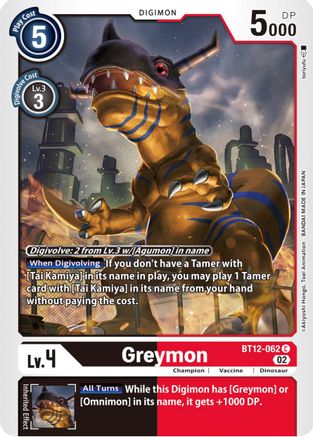 Greymon (BT12-062) - Across Time - Premium Digimon Single from Bandai - Just $0.08! Shop now at Game Crave Tournament Store