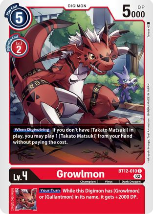 Growlmon (BT12-010) - Across Time - Premium Digimon Single from Bandai - Just $0.25! Shop now at Game Crave Tournament Store