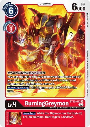 BurningGreymon (BT12-013) - Across Time - Premium Digimon Single from Bandai - Just $0.25! Shop now at Game Crave Tournament Store