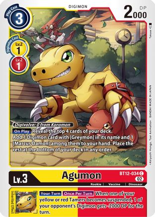 Agumon - BT12-034 (BT12-034) - Across Time - Premium Digimon Single from Bandai - Just $0.25! Shop now at Game Crave Tournament Store