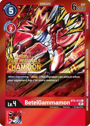 BetelGammamon (2023 Regionals Champion) (BT8-013) - New Awakening - Premium Digimon Single from Bandai - Just $28.22! Shop now at Game Crave Tournament Store