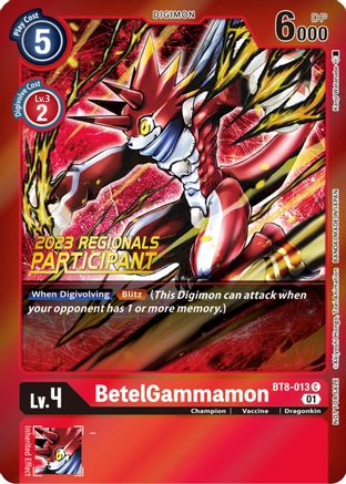 BetelGammamon (2023 Regionals Participant) (BT8-013) - New Awakening Foil - Premium Digimon Single from Bandai - Just $0.17! Shop now at Game Crave Tournament Store