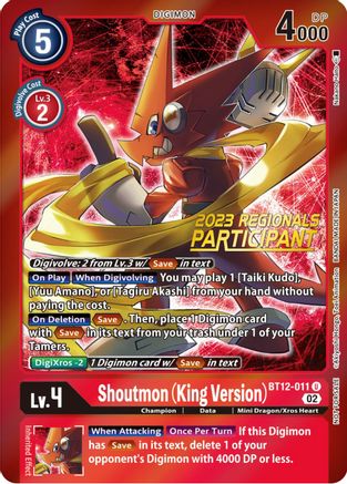 Shoutmon (King Version) (2023 Regionals Participant) (BT12-011) - Across Time Foil - Premium Digimon Single from Bandai - Just $0.55! Shop now at Game Crave Tournament Store