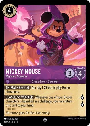Mickey Mouse - Wayward Sorcerer (51/204) - The First Chapter Cold Foil - Premium Lorcana Single from Disney - Just $0.20! Shop now at Game Crave Tournament Store