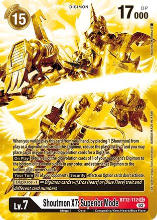 Shoutmon X7: Superior Mode (Alternate Art) (Gold) (BT12-112) - Across Time Foil - Premium Digimon Single from Bandai - Just $58.43! Shop now at Game Crave Tournament Store
