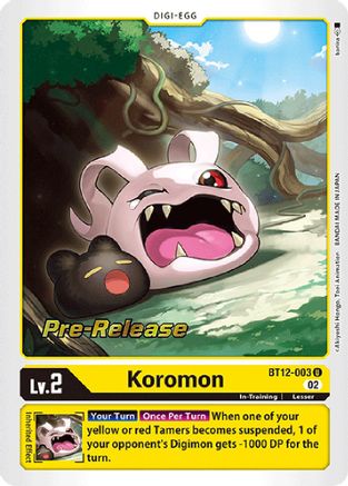 Koromon (BT12-003) - Across Time Pre-Release Cards Foil - Premium Digimon Single from Bandai - Just $3.68! Shop now at Game Crave Tournament Store
