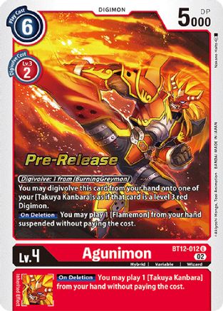 Agunimon (BT12-012) - Across Time Pre-Release Cards Foil - Premium Digimon Single from Bandai - Just $0.35! Shop now at Game Crave Tournament Store