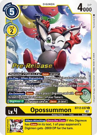 Opossummon (BT12-037) - Across Time Pre-Release Cards Foil - Premium Digimon Single from Bandai - Just $0.36! Shop now at Game Crave Tournament Store