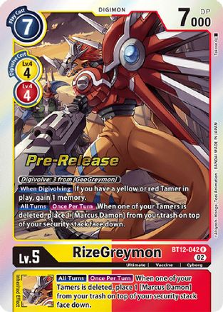 RizeGreymon (BT12-042) - Across Time Pre-Release Cards Foil - Premium Digimon Single from Bandai - Just $0.12! Shop now at Game Crave Tournament Store
