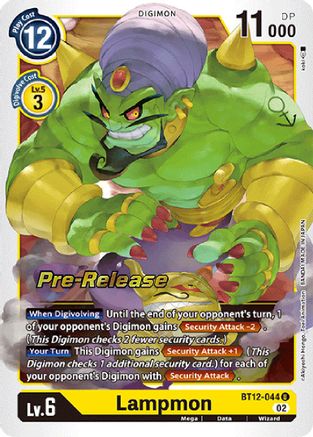 Lampmon (BT12-044) - Across Time Pre-Release Cards Foil - Premium Digimon Single from Bandai - Just $0.41! Shop now at Game Crave Tournament Store