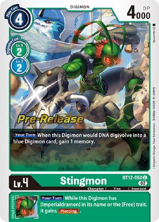 Stingmon (BT12-050) - Across Time Pre-Release Cards Foil - Premium Digimon Single from Bandai - Just $4.64! Shop now at Game Crave Tournament Store