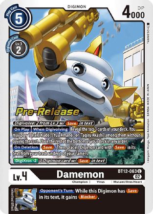 Damemon (BT12-063) - Across Time Pre-Release Cards - Premium Digimon Single from Bandai - Just $3518.52! Shop now at Game Crave Tournament Store