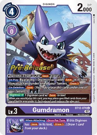 Gumdramon (BT12-074) - Across Time Pre-Release Cards Foil - Premium Digimon Single from Bandai - Just $1.33! Shop now at Game Crave Tournament Store