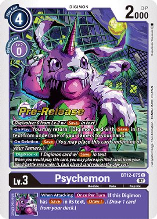 Psychemon (BT12-075) - Across Time Pre-Release Cards - Premium Digimon Single from Bandai - Just $1.78! Shop now at Game Crave Tournament Store