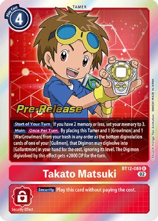 Takato Matsuki (BT12-089) - Across Time Pre-Release Cards Foil - Premium Digimon Single from Bandai - Just $1.23! Shop now at Game Crave Tournament Store