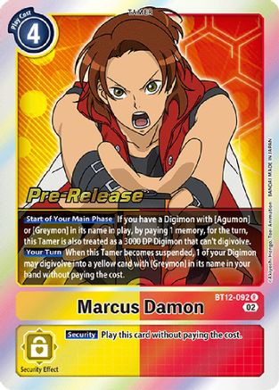 Marcus Damon (BT12-092) - Across Time Pre-Release Cards Foil - Premium Digimon Single from Bandai - Just $0.56! Shop now at Game Crave Tournament Store