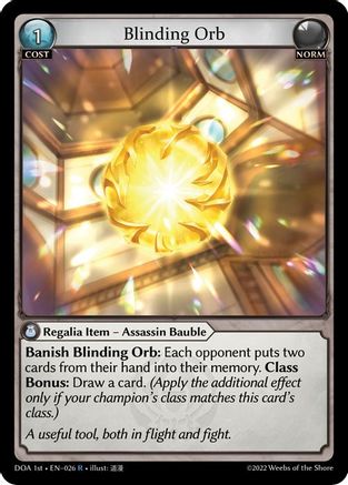 Blinding Orb (DAWN OF ASHES 1ST EDITION) - Premium Grand Archive Single from Weebs of the Shore - Just $0.24! Shop now at Game Crave Tournament Store