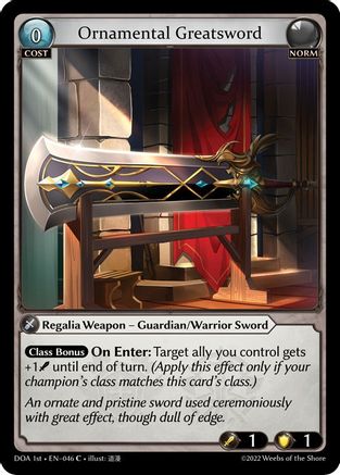 Ornamental Greatsword (DAWN OF ASHES 1ST EDITION) - Premium Grand Archive Single from Weebs of the Shore - Just $0.25! Shop now at Game Crave Tournament Store