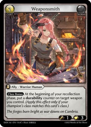 Weaponsmith (DAWN OF ASHES 1ST EDITION) Foil - Premium Grand Archive Single from Weebs of the Shore - Just $3.99! Shop now at Game Crave Tournament Store
