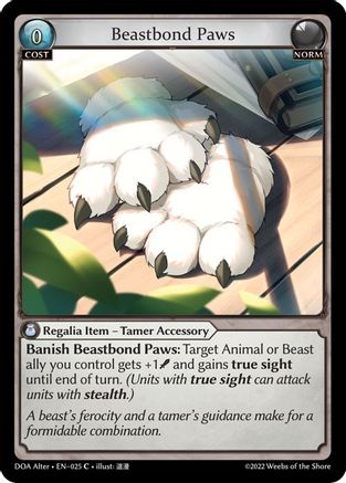 Beastbond Paws (DAWN OF ASHES ALTER EDITION) - Premium Grand Archive Single from Dawn of Ashes Alter Edition - Just $0.25! Shop now at Game Crave Tournament Store