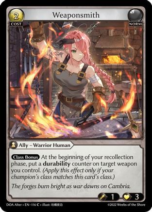 Weaponsmith (DAWN OF ASHES ALTER EDITION) - Premium Grand Archive Single from Dawn of Ashes Alter Edition - Just $0.25! Shop now at Game Crave Tournament Store