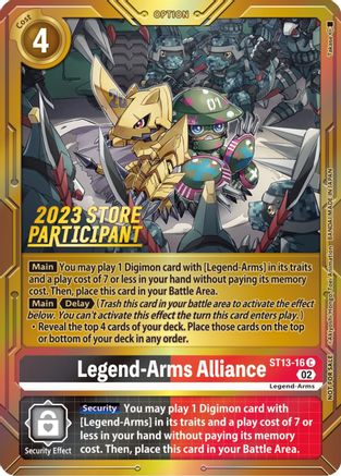 Legend-Arms Alliance (2023 Store Participant) (ST13-16) - Starter Deck 13: Ragnaloardmon Foil - Premium Digimon Single from Bandai - Just $0.44! Shop now at Game Crave Tournament Store