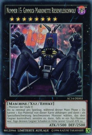 Number 15: Gimmick Puppet Giant Grinder (German) - "Nummer 15: Gimmick-Marionette Riesenfleischwolf" (AC14-DE003) - Advent Calendar 2014 (Adventskalender ZEXAL-Edition) Limited - Premium Yugioh Single from Konami - Just $5.59! Shop now at Game Crave Tournament Store