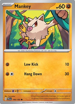 Mankey 106 - SV02 Paldea Evolved - Premium Pokemon Single from Nintendo - Just $0.25! Shop now at Game Crave Tournament Store