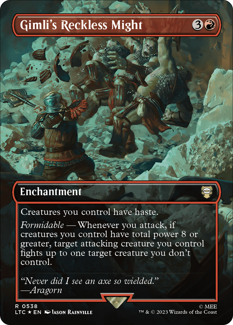 Gimli's Reckless Might (LTC-538) - Tales of Middle-earth Commander (Borderless) Foil - Premium MTG Single from Wizards of the Coast - Just $1.74! Shop now at Game Crave Tournament Store