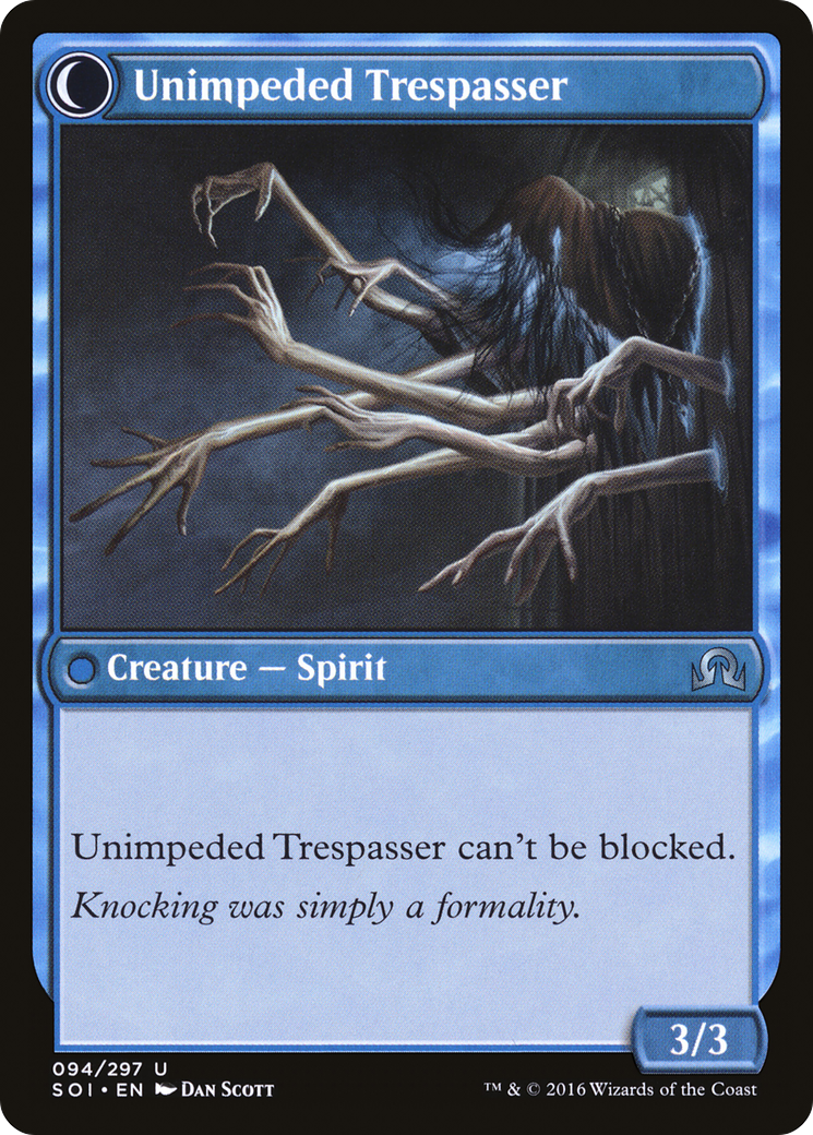 Uninvited Geist // Unimpeded Trespasser (SOI-094) - Shadows over Innistrad: (Double Faced Transform) Foil - Premium MTG Single from Wizards of the Coast - Just $0.10! Shop now at Game Crave Tournament Store