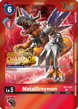 MetalGreymon - BT1-021 (2023 Regionals Champion) (BT1-021) - Release Special Booster Foil - Premium Digimon Single from Bandai - Just $9.98! Shop now at Game Crave Tournament Store