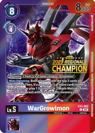 WarGrowlmon (2023 Regionals Champion) (EX3-062) - Draconic Roar Foil - Premium Digimon Single from Bandai - Just $114.94! Shop now at Game Crave Tournament Store