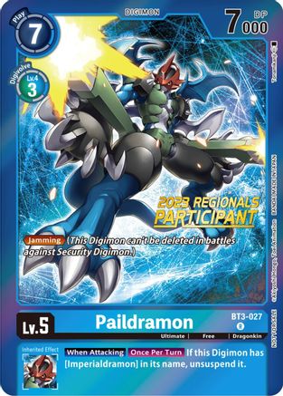Paildramon (2023 Regionals Participant) (BT3-027) - Release Special Booster Foil - Premium Digimon Single from Bandai - Just $0.20! Shop now at Game Crave Tournament Store